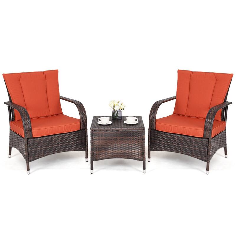3PCS Outdoor Patio Rattan Wicker Furniture Set - Orange