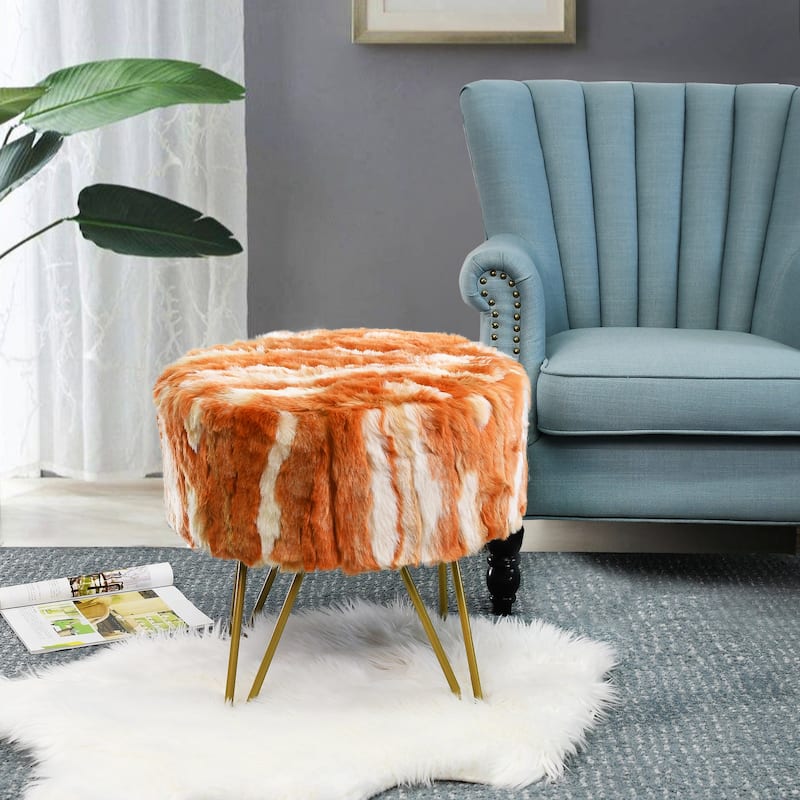 Home Soft Fauxfur Ottoman Round Fuzzy Entryway Bench 18"x18"x18"