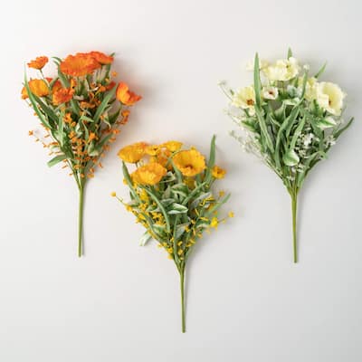Sullivans 19" Artificial Bright Poppy Grass Bush Set of 3 - 12"L x 6.5"W x 19"H