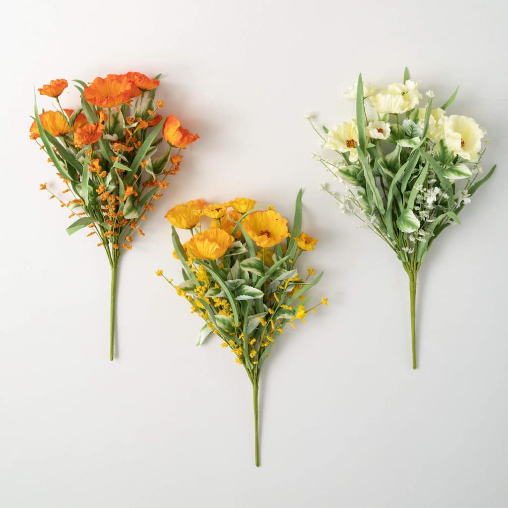 Sullivans 19" Artificial Bright Poppy Grass Bush Set of 3 - 12"L x 6.5"W x 19"H