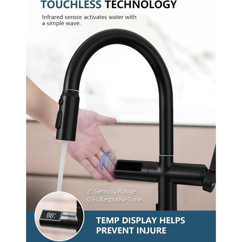 Lefton Touchless Pull-Out Kitchen Faucet, Hands Free Motion Sensor Activated, Battery-Free Temperature Display, KF2206