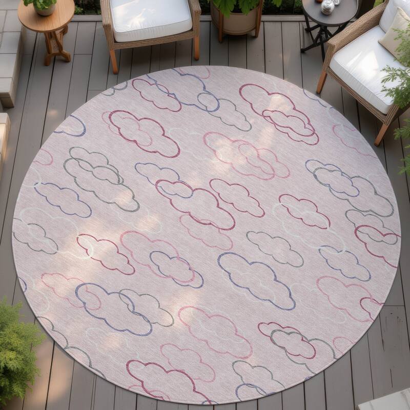 Machine Washable Indoor/ Outdoor Modern Clouds Chantille Rug - Pink - 8' x 8'