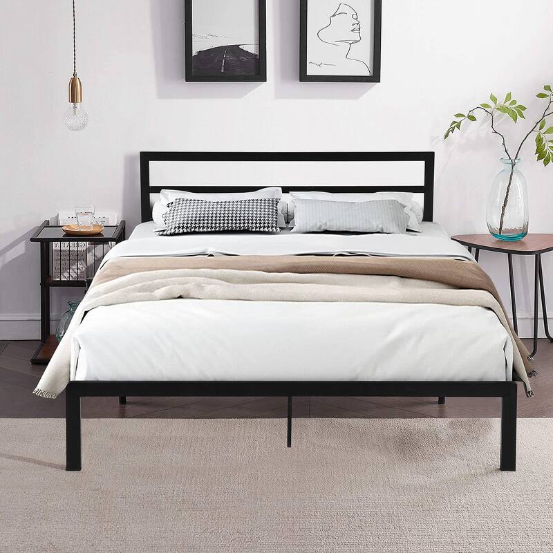 Queen Size Metal Bed with Headboard