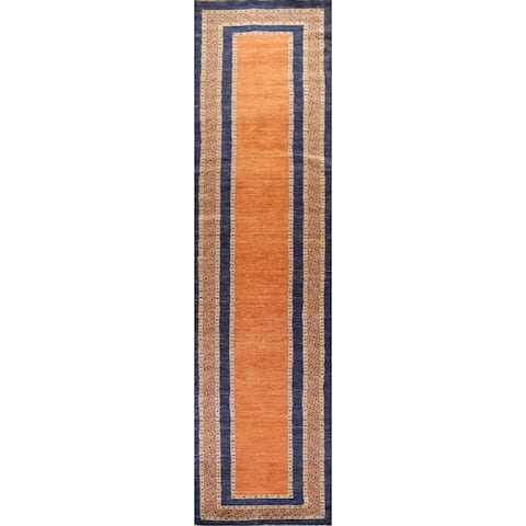 Bordered Gabbeh Kashkoli Runner Rug Hand-knotted Oriental Wool Carpet - 2'5" x 11'9"