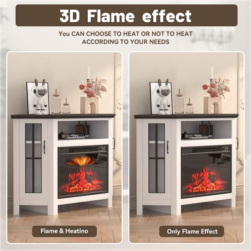 Walnut Corner Fireplace TV Stand Cabinet with 23" Electric Fireplace, Accommodates TVs up to 55", Remote Control Included