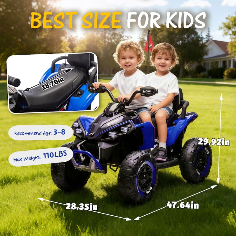 24V Kids Electric Ride-On ATV for Ages 3-12, Remote Control with Bluetooth & Storytelling - Blue