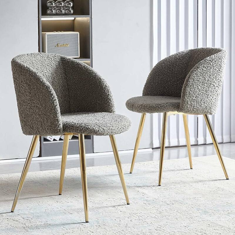 Howtai Cozy Accent Armchair, Fluffy Sherpa Dining Chair Set of 2