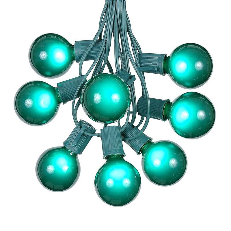 25 Foot G50 Outdoor Globe Patio String Lights - Set of 25 G50 Globe Bulbs - Green