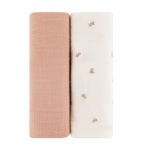 slide 2 of 9, Ely's & Co. Cotton Muslin Swaddle Blanket - 2 Pack - 42"x42" 0-24 months - Pink Pear/Solid Pink