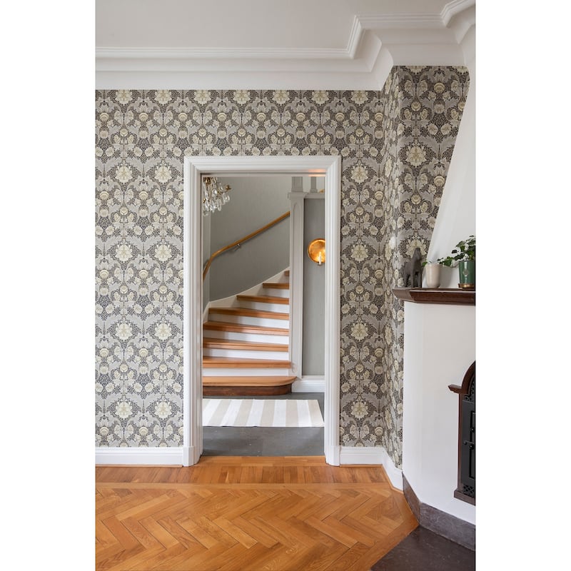 Myrtle Blue Floral Ogee Wallpaper