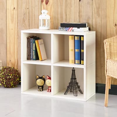 WAY BASICS Eco Stackable Quad Cube 4 Cubby Storage Shelf Organizer, White