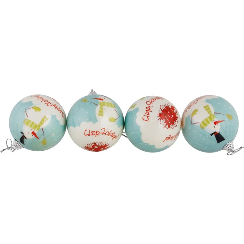 14-Piece Snowmen 'Happy Holidays' Decoupage Christmas Ball Ornament Set 2.25"(60mm) - 2.25"
