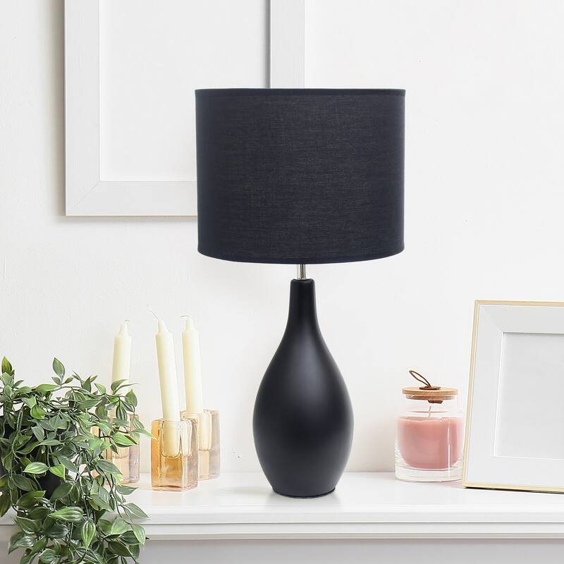 Luxury Table Lamp - Ceramic Hourglass Lamp Shade, Black Finish - Living Room Bedroom Decor