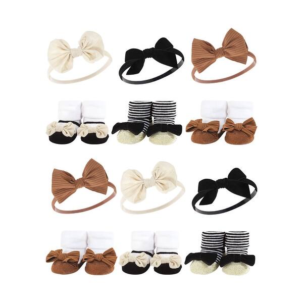 slide 1 of 1, Hudson Baby Infant Girl 12Pc Headband and Socks Giftset, Black Stripe Neutrals, One Size - Black Stripe Neutrals Black Stripe Neutrals - One Size