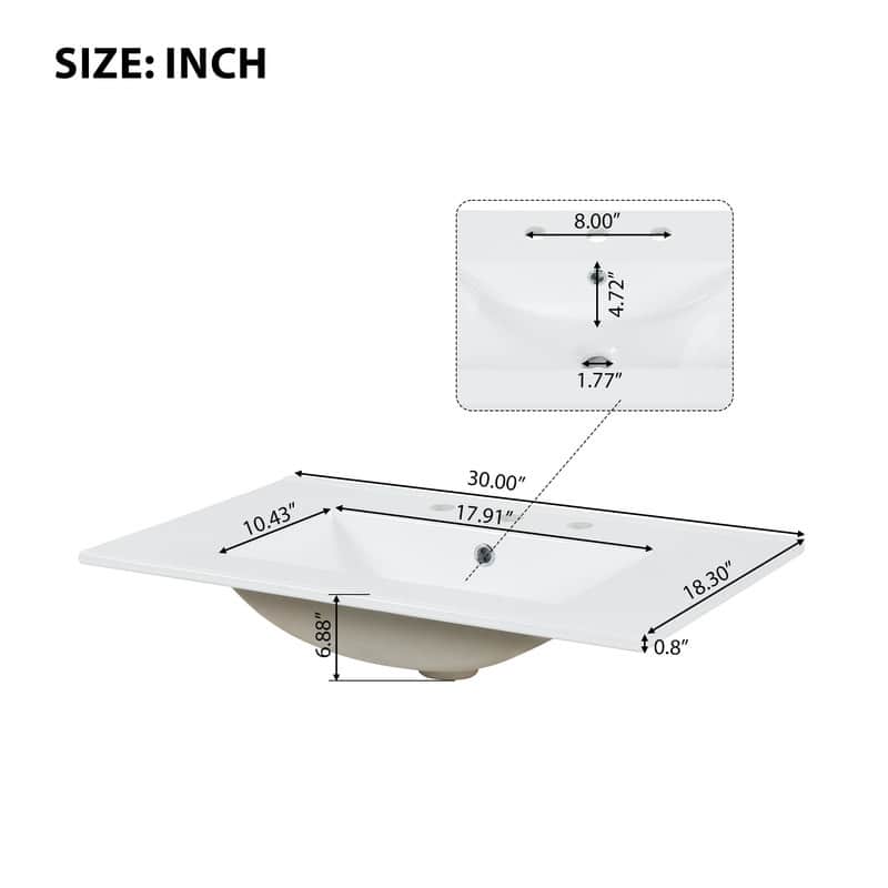 30" Bathroom Vanity with Undermount Ceramic Sink ,Doors and Drawer