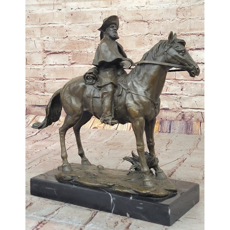 Bronze Explorer On Imitative Horseback – Detailed Historical Sculpture On Marble Base