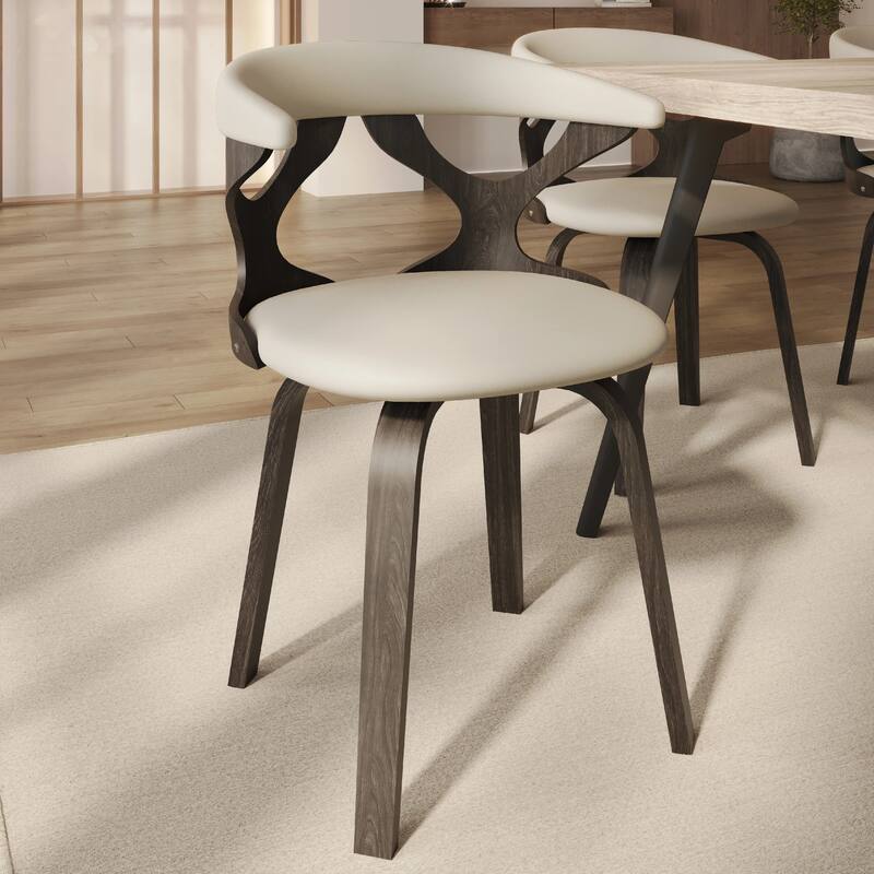 Klyne Leather Dining Chair with Poplar Wood Frame - Mid-Century Wooden Accent Chair with Swivel Base Set of 4