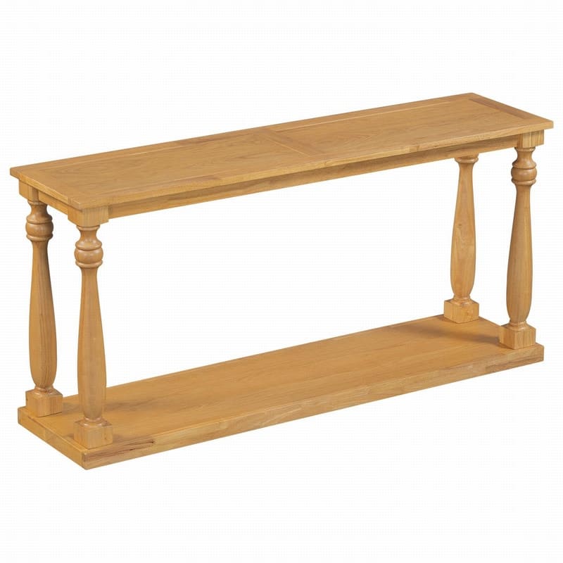 Vintage 63" Long Console Table with Bottom Shelf and Solid Wood Legs for Entryway and Hallway Decor