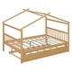 preview thumbnail 37 of 110, Creativity House Bed Twin/ Full Size Frame with Trundle for Boys Girls, Wood Platform Bed with Roof No Box Spring Needed