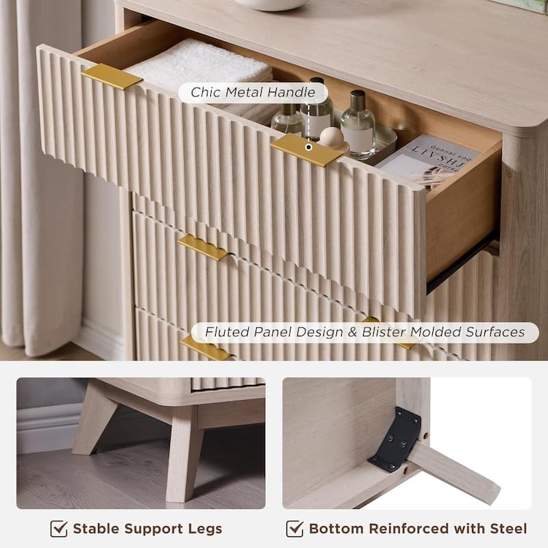 Modern Fluted 5 Drawers Dresser, Chest of Drawers, Dresser TV Stand