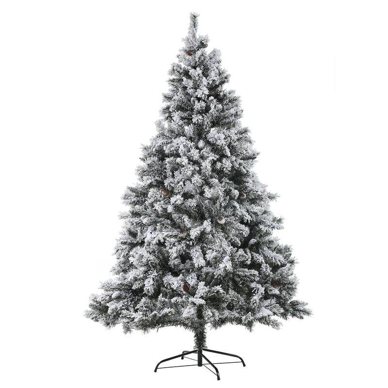 Snow-flocked 7ft Artificial Christmas Tree with 350 Clear LED Lights and Pinecones - 84" H x 49" Diameter