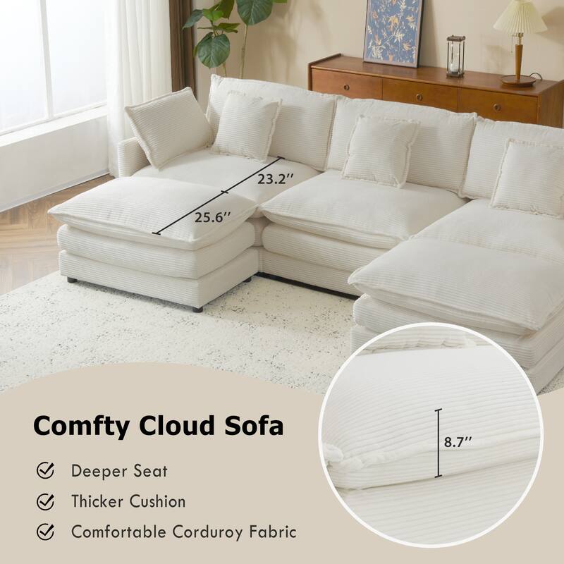 Contemporary Modular Sectional Sofa with Deep Seats and Movable Ottomans and Storage Pockets for Small Living Spaces