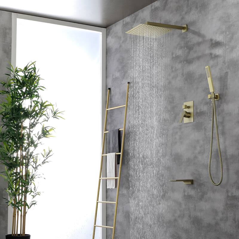 Clihome 12" Wall Mount 1-Handle 1-Spray Tub and Shower Faucet