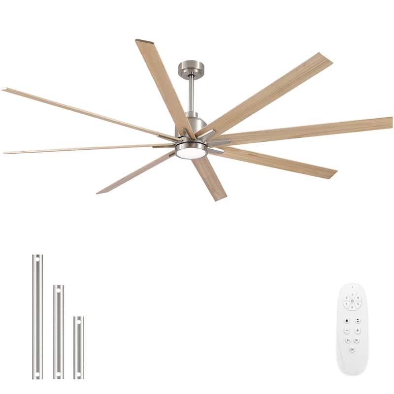 YUHAO 84 In. Indoor/Outdoor Modern Industrial Large Windmill Aluminum Blade Ceiling Fans With Lights, Quiet DC Motor and Remote