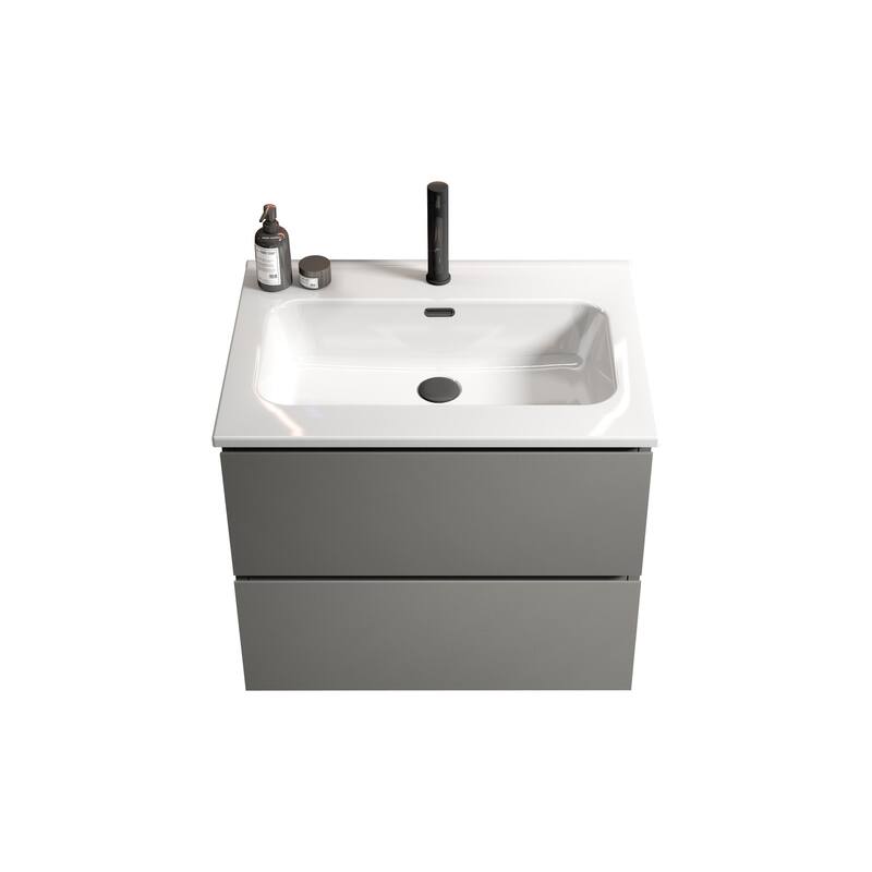 36-Inch Wall Mount Bathroom Vanity in Space Grey with Ceramic Sink, Large Storage