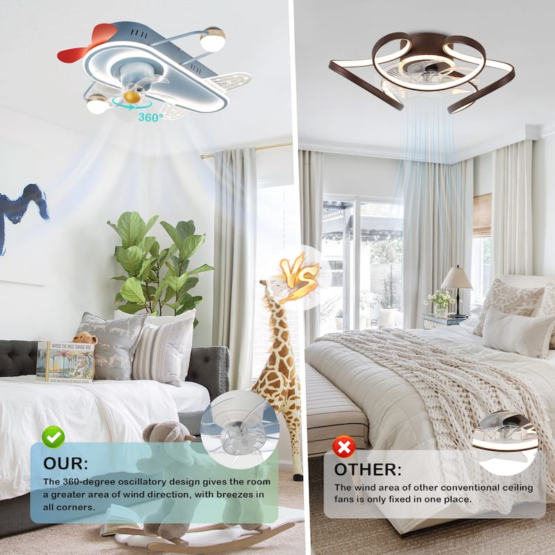 Cusp Barn 26" Modern Decoration Cartoon Airplane Ceiling Fan with Light, Silent DC Motor Dimmable LED Starry Lighting Fixtures