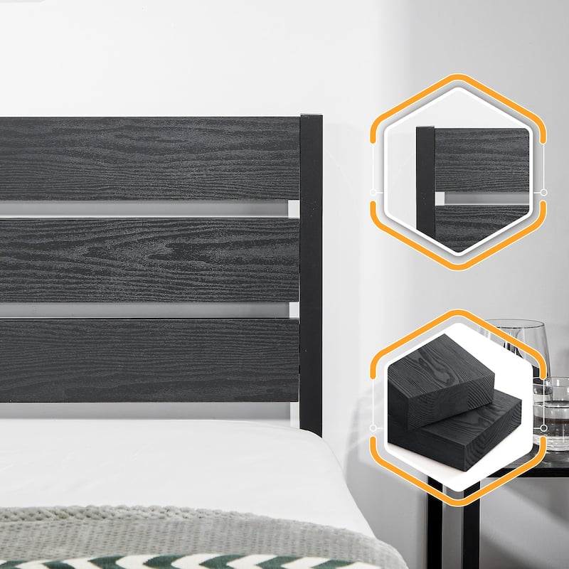 VECELO Industrial Wood Bed Frame with Headboard, Twin Size Beds/Full Size Beds/Queen Size Beds