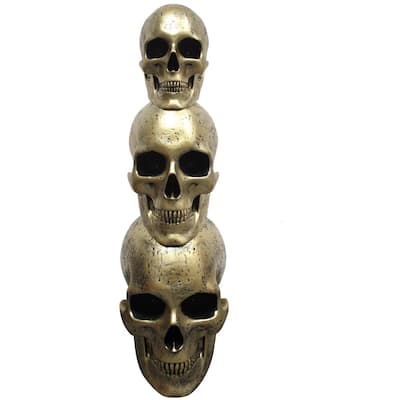 Haunted Hill Farm 3-Ft. Golden Skull Stack Prelit LED Resin Figurine, Indoor or Covered Outdoor Halloween Decoration, Plug-In