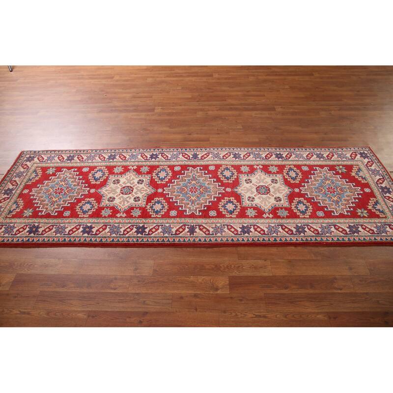 Red Kazak Runner Rug Hand-Knotted Wool Carpet - 2'8" x 8'0"