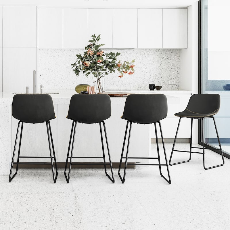 LUE BONA Modern Faux Leather Metal Frame Counter Height Bar Stools (Set of 4) - Black 24 in. - Counter Height