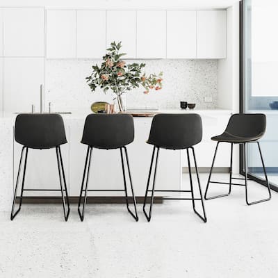 LUE BONA Modern Faux Leather Metal Frame Counter Height Bar Stools (Set of 4)