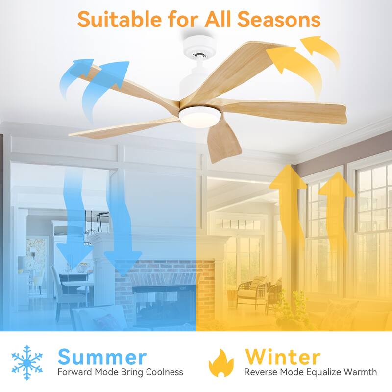52 inch Solid Wood Ceiling Fan with Light,Quiet DC Motor,Reversible Airflow,for Living Room,Bedrom ,Farmhouse,Patio - 52 Inches