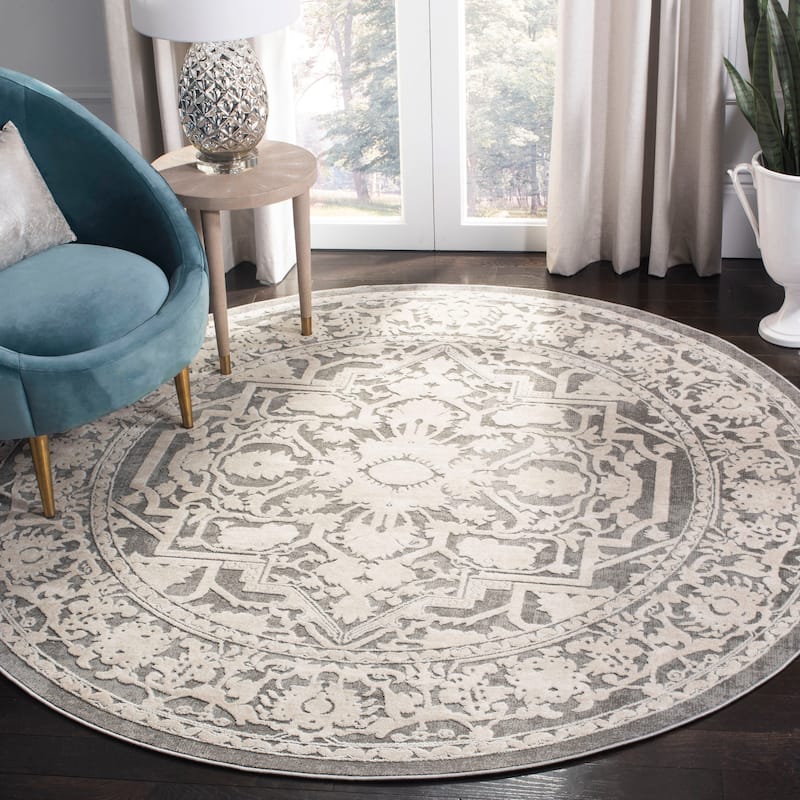 SAFAVIEH Reflection Eulalie Modern Oriental Rug - 6'7" Round - Dark Grey/Cream