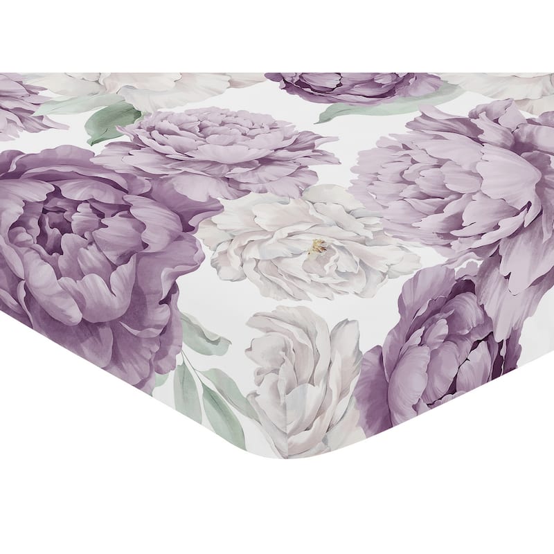 Sweet Jojo Designs Lavender Purple Boho Shabby Chic Floral Girl Fitted Crib Sheet Lilac Ivory Bohemian Vintage Watercolor Garden