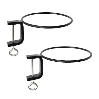 Achla Designs Set of 2 Clamp-On Flower Pot Holder Ring Brackets, 8 Inch Diameter, Black Powder Coat Finish