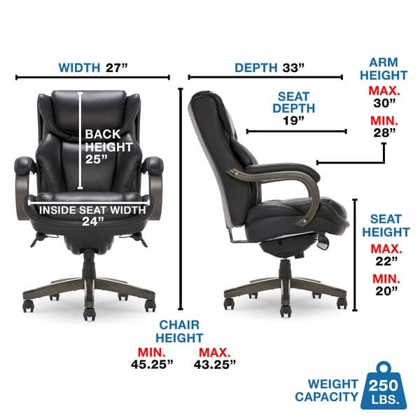 dimension image slide 0 of 2, La-Z-Boy Harnett Big and Tall Executive Office Chair with Comfort Core Cushions, Ergonomic High-Back Chair with Solid Wood Arms