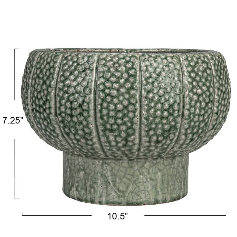 Embossed Terra-cotta Footed Vase Planter with Dot Pattern - 10.6"L x 10.6"W x 7.3"H