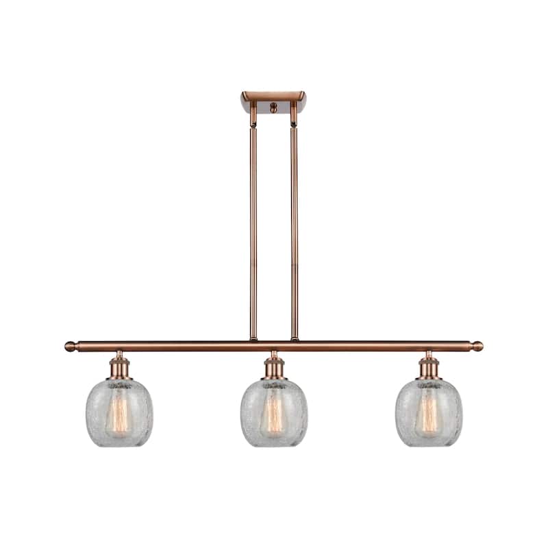 Innovations Lighting Belfast 3 Light 36" Wide Linear Chandelier - Antique Copper / Clear Crackle
