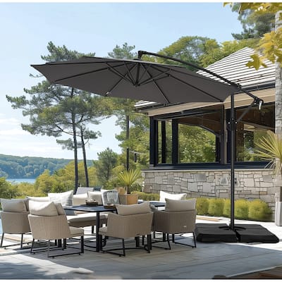 MAISON ARTS 10ft Patio Offset Umbrella Cantilever Umbrellas Market Hanging Umbrella with Crank Handle & Base Include
