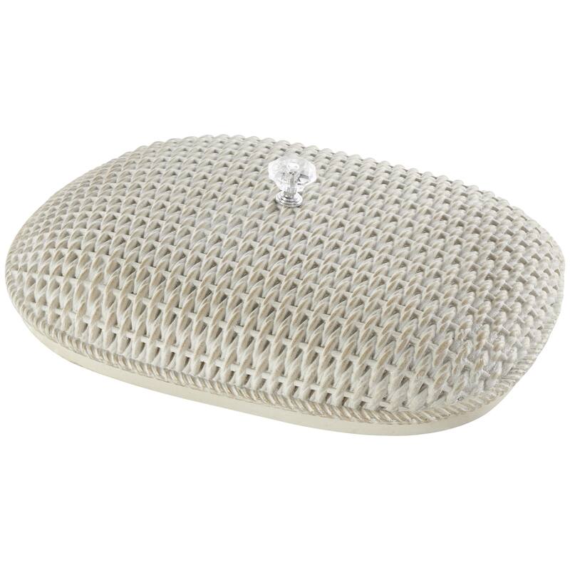 Resin Whale Woven Inspired Storage Decorative Box with Clear Knob - Cream - Roche River Decor