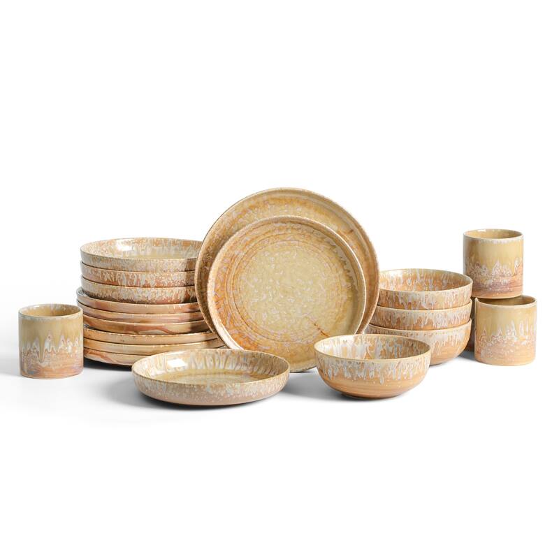 LEMIEUX ET CIE Hanami 20-Piece Stoneware Dinnerware Set with Reactive Glaze - Beige