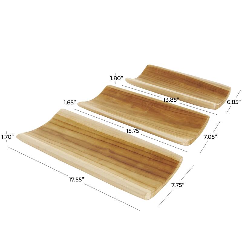 Teak Wood Handmade Minimalistic Curved Living Room Decor Tray - Set of 3 Brown - Roche River Decor