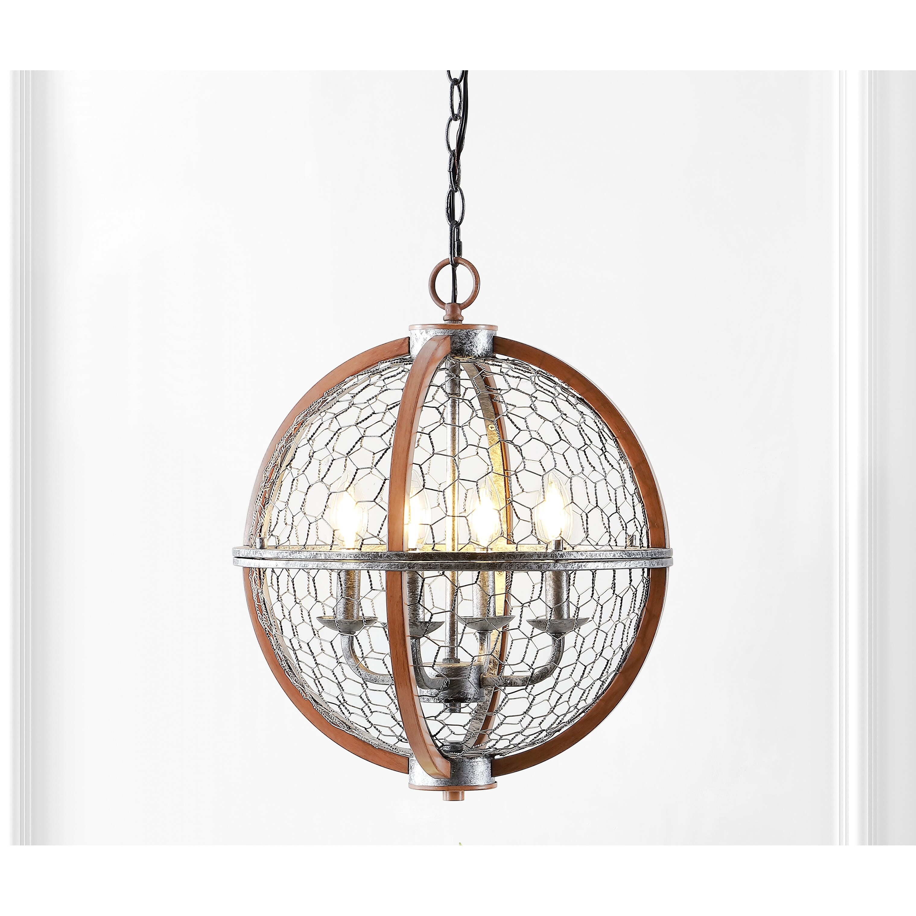 Gaines 16 4 Light Adjustable Iron Rustic Industrial Led Pendant Brown Silver By Jonathan Y Overstock 31452570