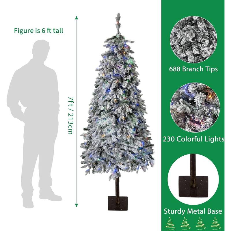 Artificial Snow Flocked Xmas Tree, with 458 PE Branch Tips, 200 Colorful Lights