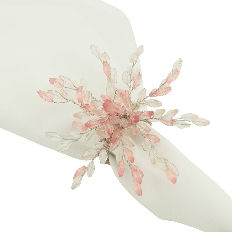 Napkin Rings With Beaded Flower Design (Set of 4)