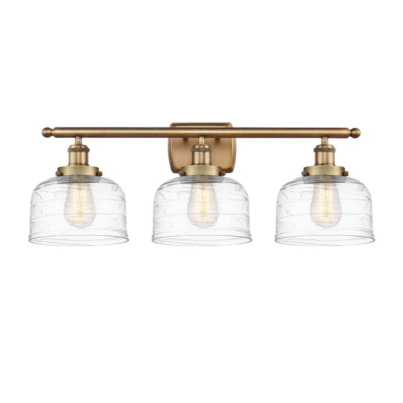 Innovations Lighting 916-3W-13-28 Bell Vanity Bell 3 Light 28" Wide - Brushed Brass / Clear Deco Swirl